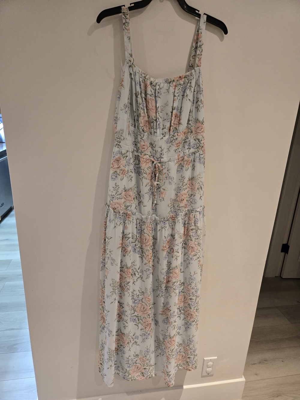 Walter Baker Light Blue Floral Slip Dress with Peach Roses